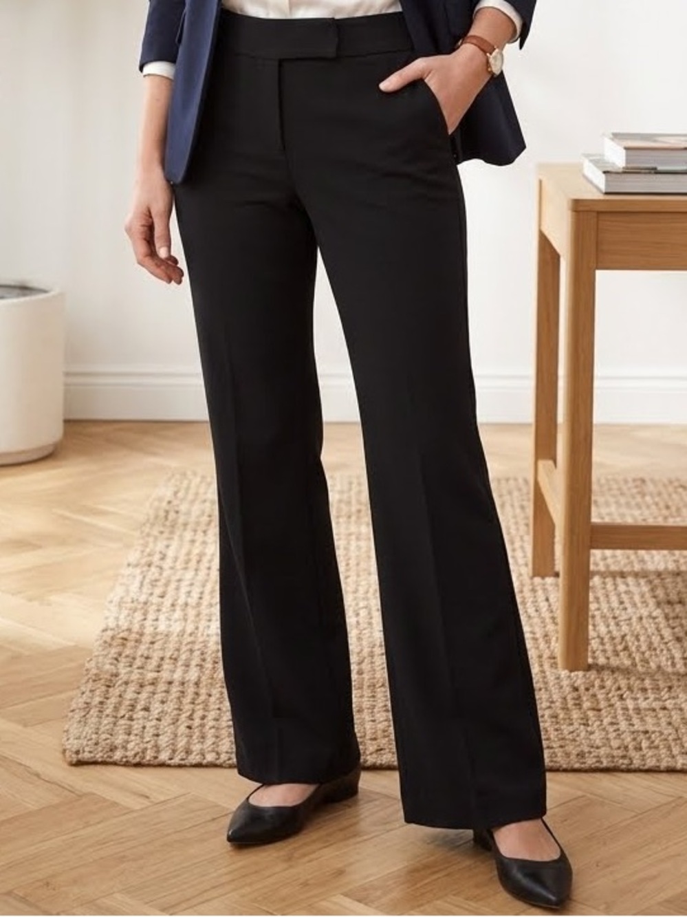 White House Black Market Black Flared Dress Trousers Modern Boot 10R
